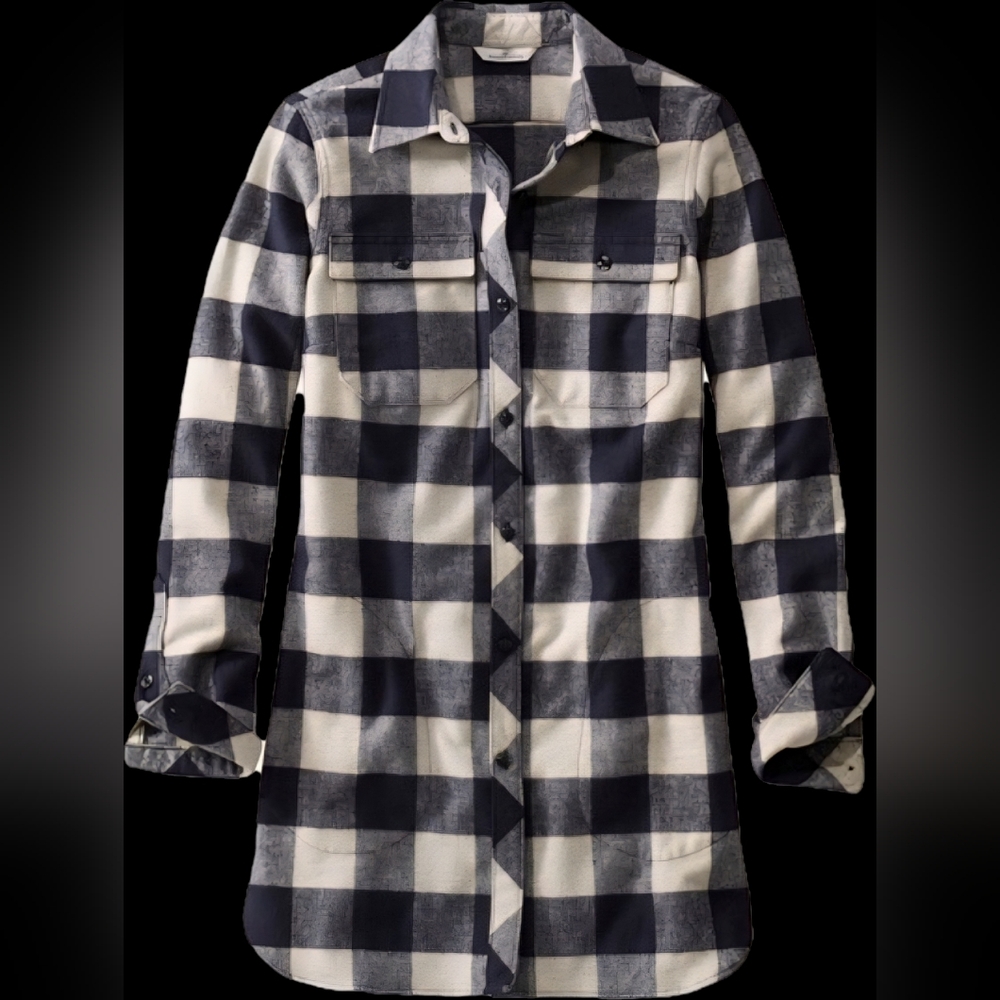 L.L.Bean Women's Signature Chamois Flannel Tunic, black and white, Size Large